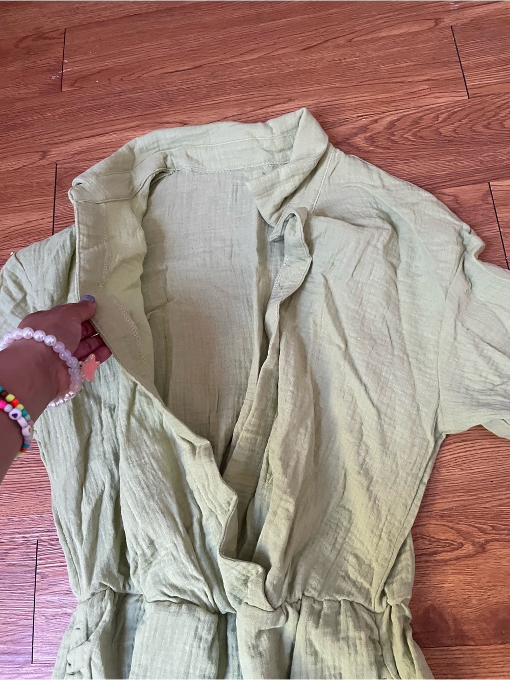 Lime Green Cotton Wrap Shirt Dress - Picture 5 of 9